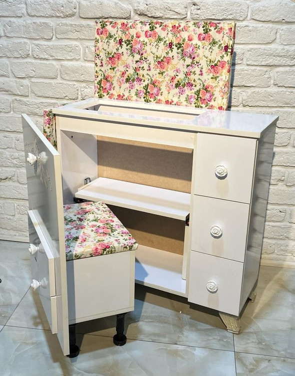 میز چرخ و اتو چوبی آسانسوری جدید عروس پنج کشو کد 408سفید دو کاره شیک قیمت ارزان و مناسب