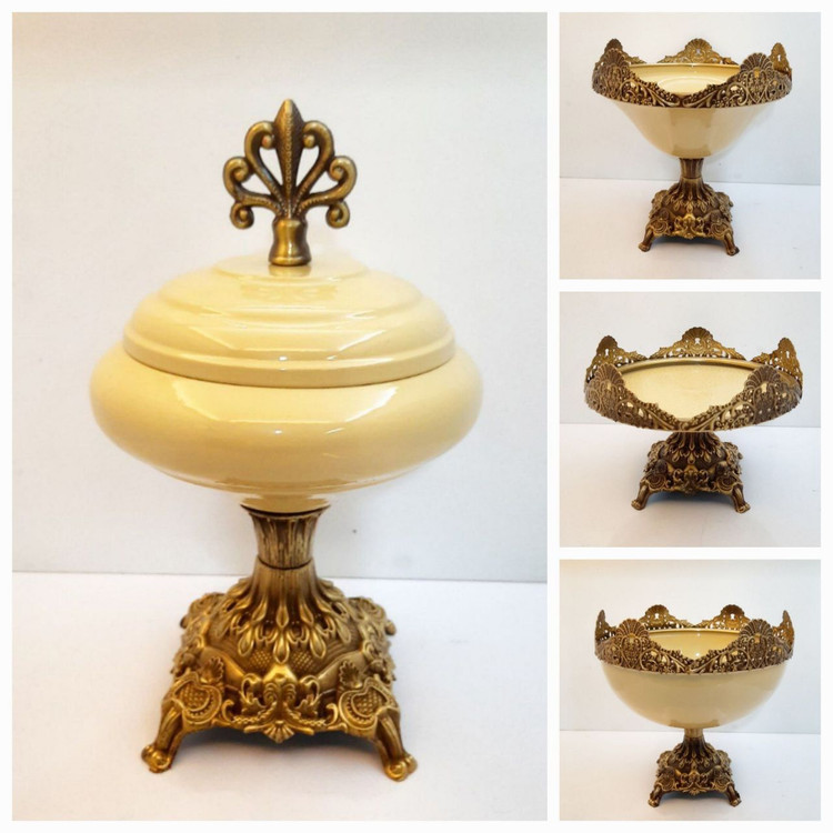 سرویس پذیرایی ۴ تیکه پایه سلطنتی فلزی رنگ کوره ای کاراملی آنتیک