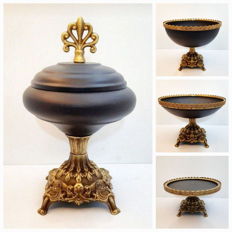 سرویس پذیرایی ۴ تیکه پایه سلطنتی فلزی رنگ کوره ای مشکی مات آنتیک