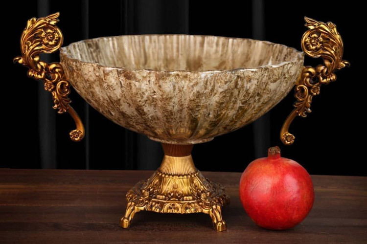 کاسه میوه پایه دار آنتیک اریکو طرح ماربل پایه سلطنتی آلومینیومی کلاسیک