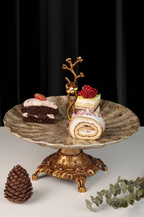 ظرف پذیرایی شیرینی خوری تک طبقه پایه دار سلطنتی کلاسیک آنتیک فورتیک شیک ۲۰۲۵