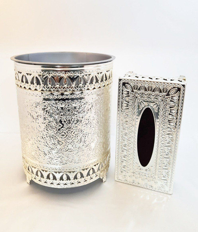 سطل و جادستمال کاغذی نقره ای گرد طرح لاله شیک و جدید و قیمت مناسب و ارزان