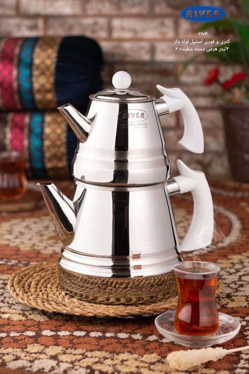 خرید اینترنتی کتری قوری استیل  دسته سفید