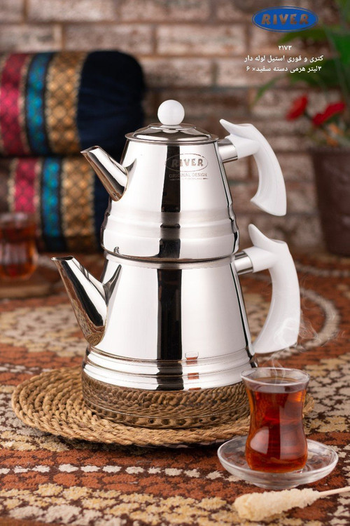 خرید اینترنتی کتری قوری استیل دسته سفید