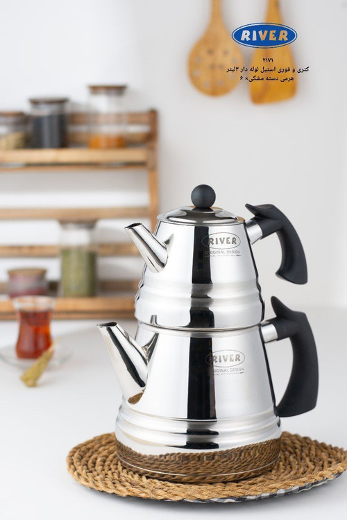 خرید اینترنتی کتری قوری استیل دسته مشکی