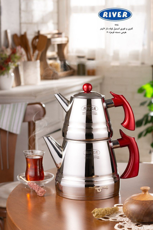 خرید آنلاین کتری قوری استیل دسته قرمز