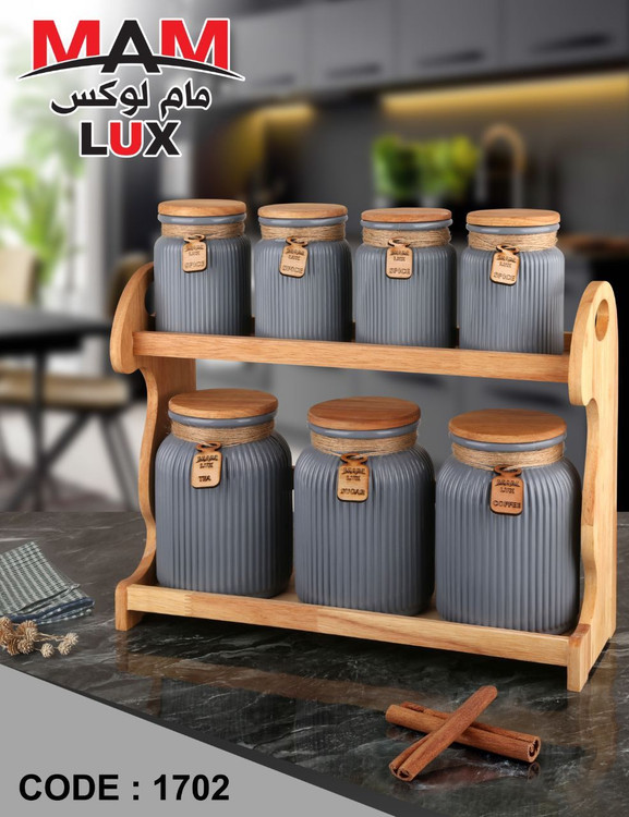 خرید اینترنتی سرویس ادویه و پاسماوری طوسی همراه استند چوبی دو طبقه